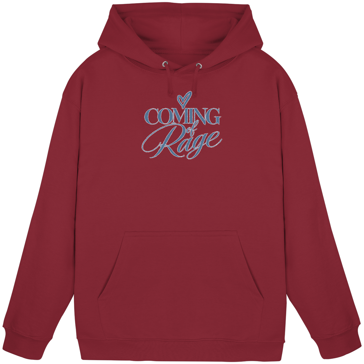 The Coming of Rage – Unisex Hoodie, Motiv blau auf Brick Red