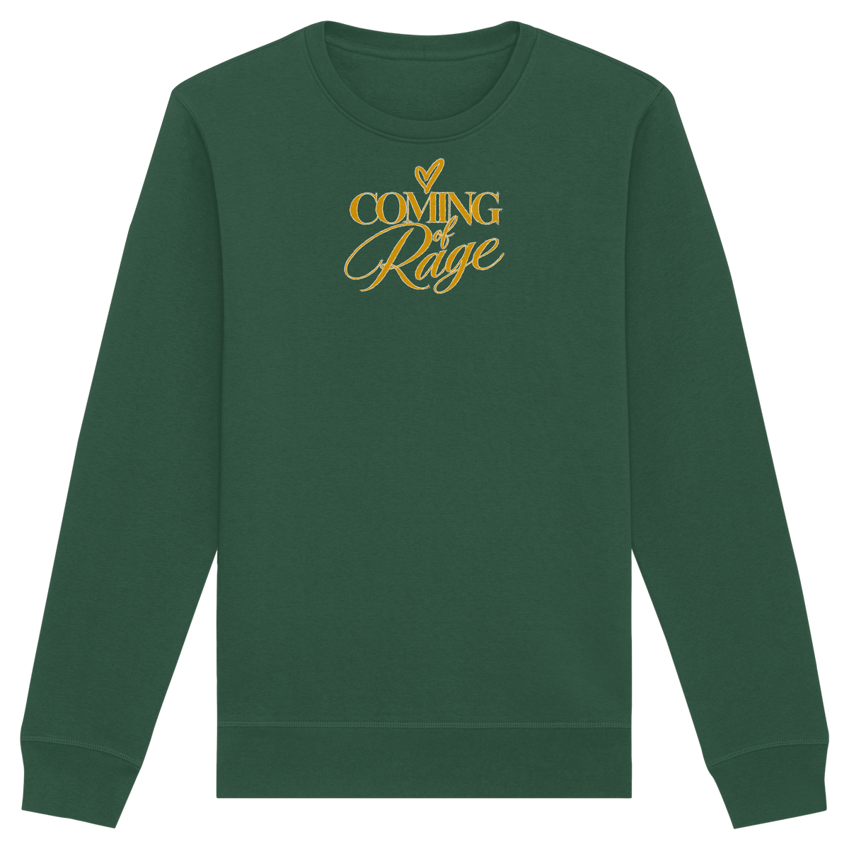 The Coming of Rage – Organic Unisex Sweatshirt, Motiv gelb auf Bottle Green
