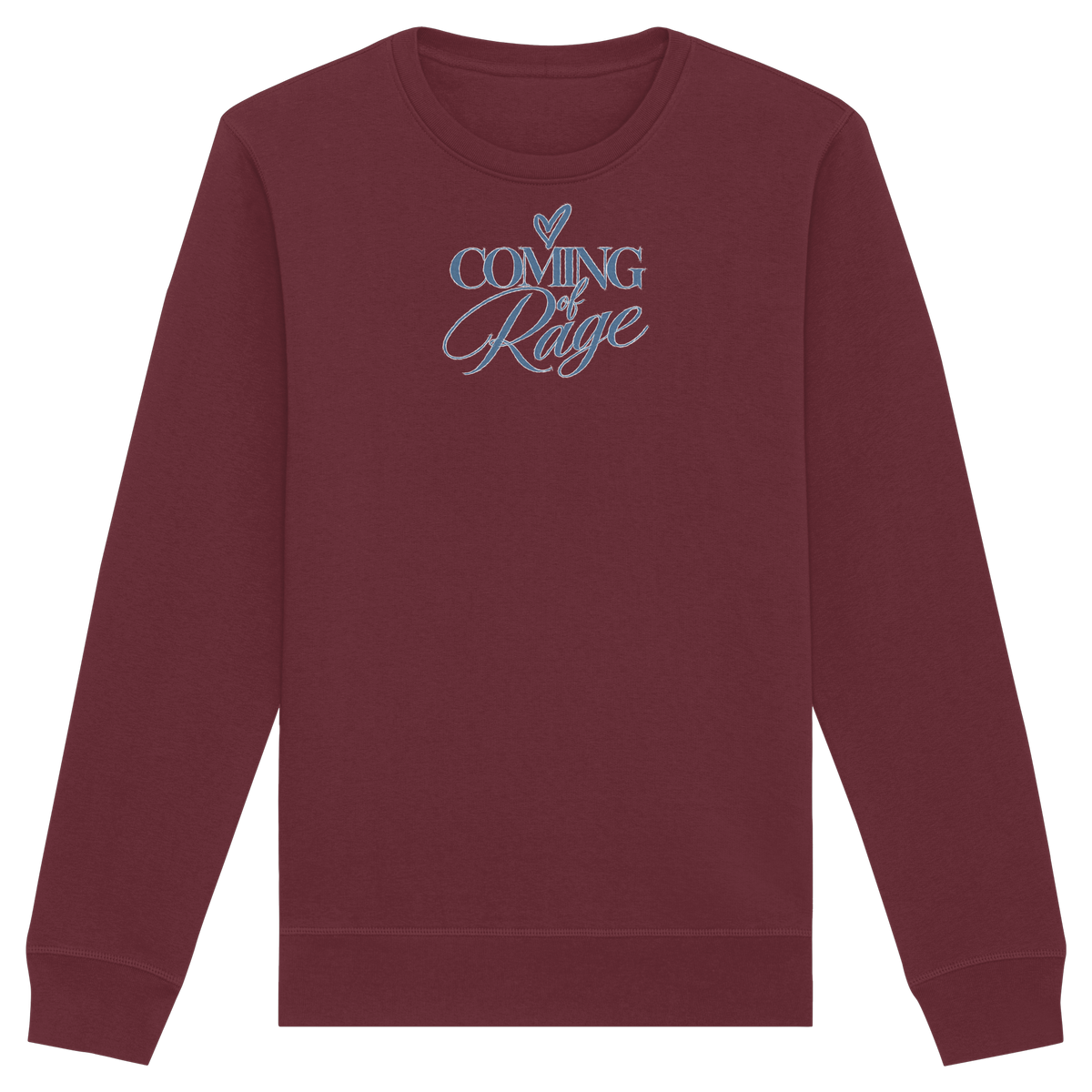 The Coming of Rage – Organic Unisex Sweatshirt, Motiv blau auf Burgundy