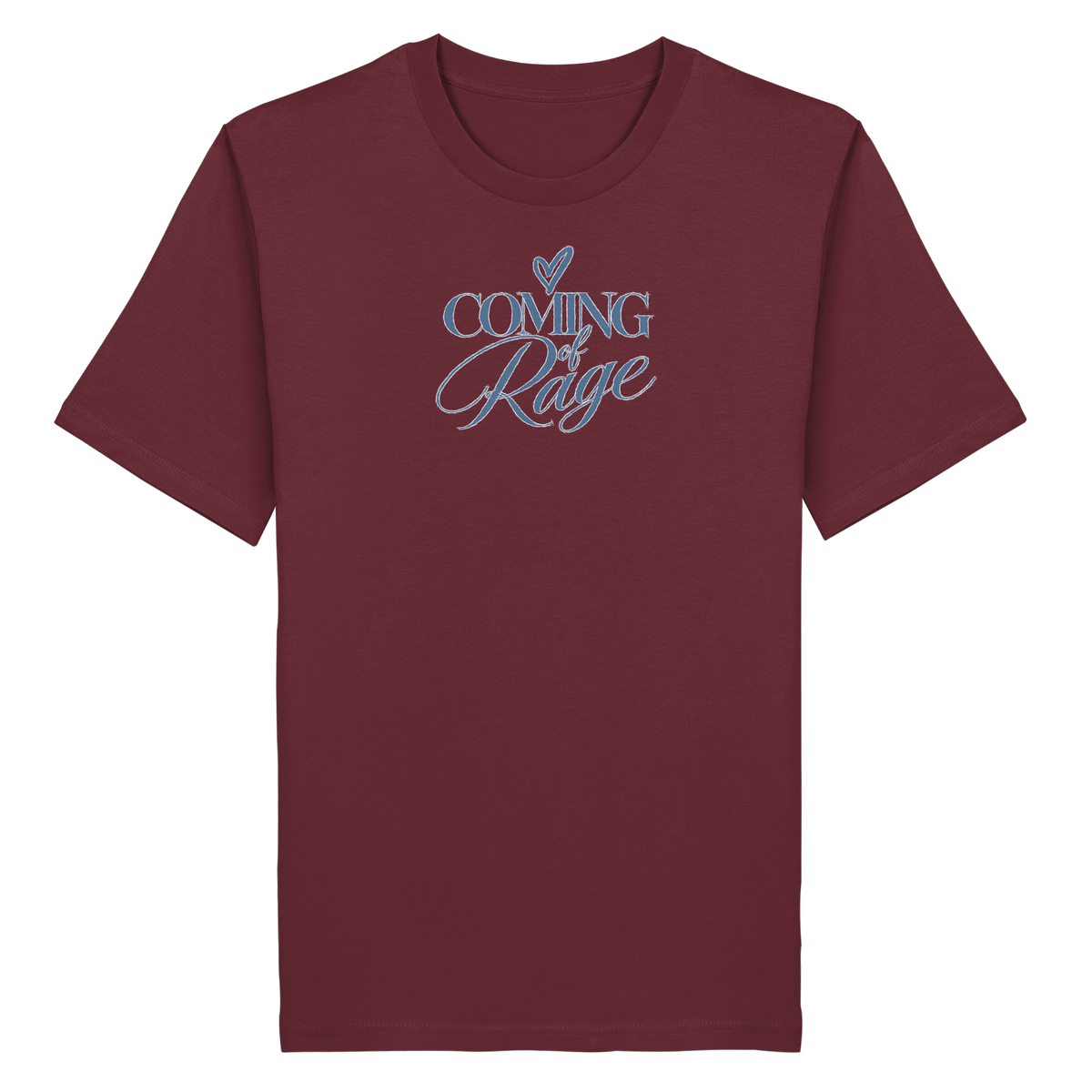 The Coming of Rage – Organic Shirt, Motiv blau auf Burgundy